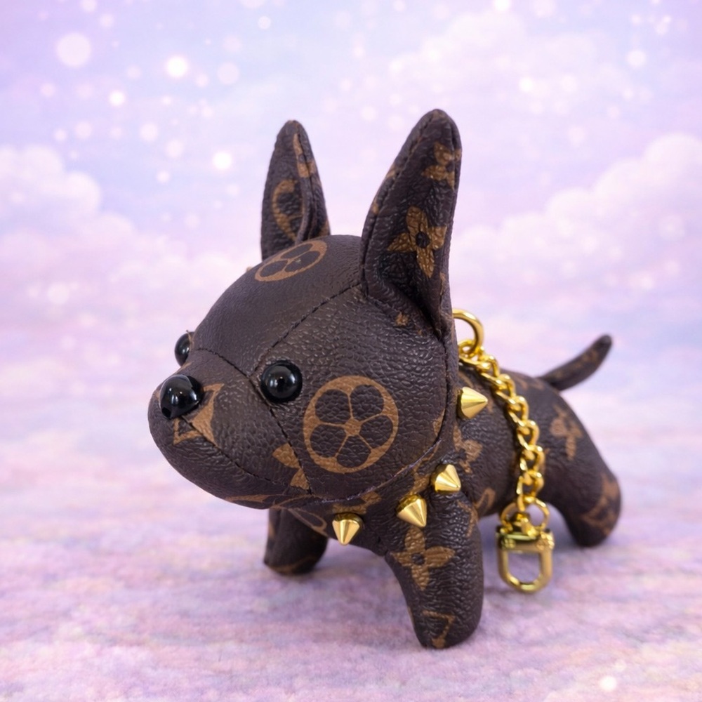 BUY NOW SALE 🔥 Plush Frenchie Bulldog Keychain w/ Gold Spiked Collar and Chain - Picture 8 of 16